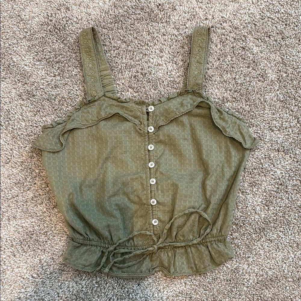 SO Green Sleeveless Ruffled Crop Tank Top